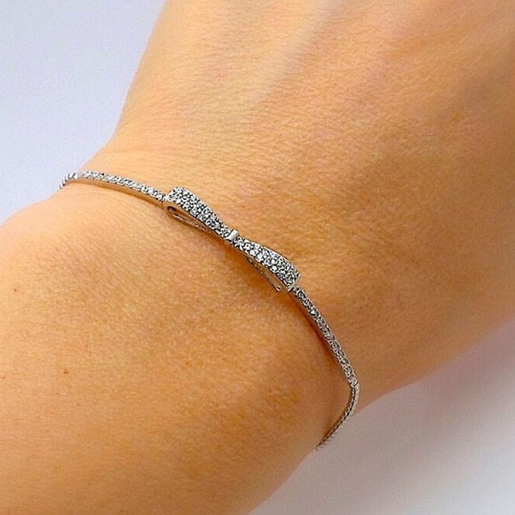 Silver Bracelet, Bow Tie Bracelet, Bowknot Bracelet, Cubic Zirconia, Anniversary - Picture 2 of 16
